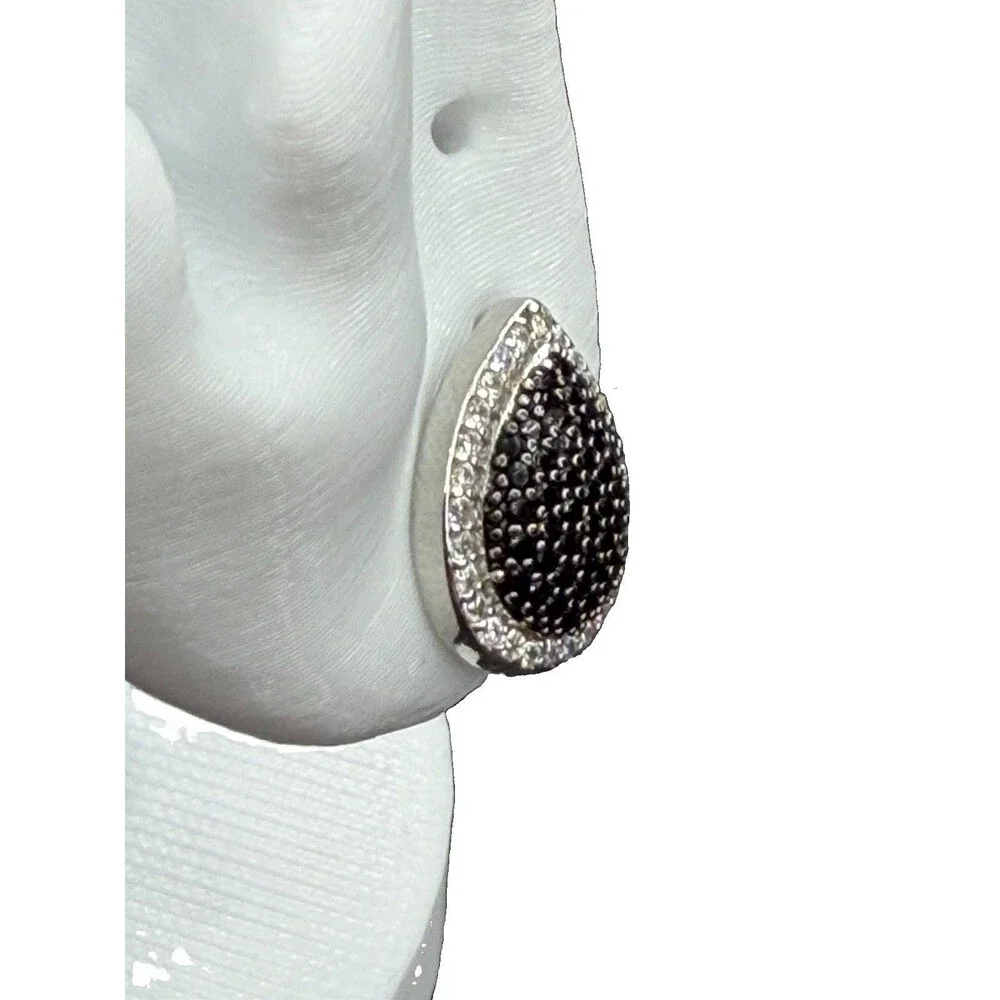 Midnight Pear 925 Silver Lab Created Black Diamond 2.29 Grams Butterfly Closure